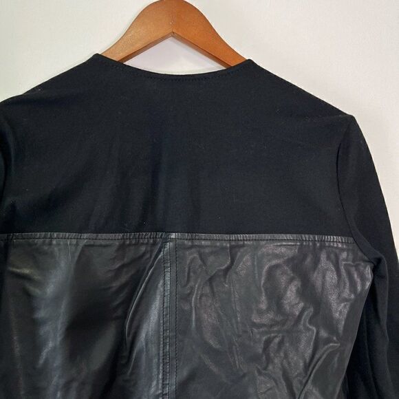 Helmut Lang Black Genuine Leather Long Sleeve V-Neck Top - Picture 5 of 9